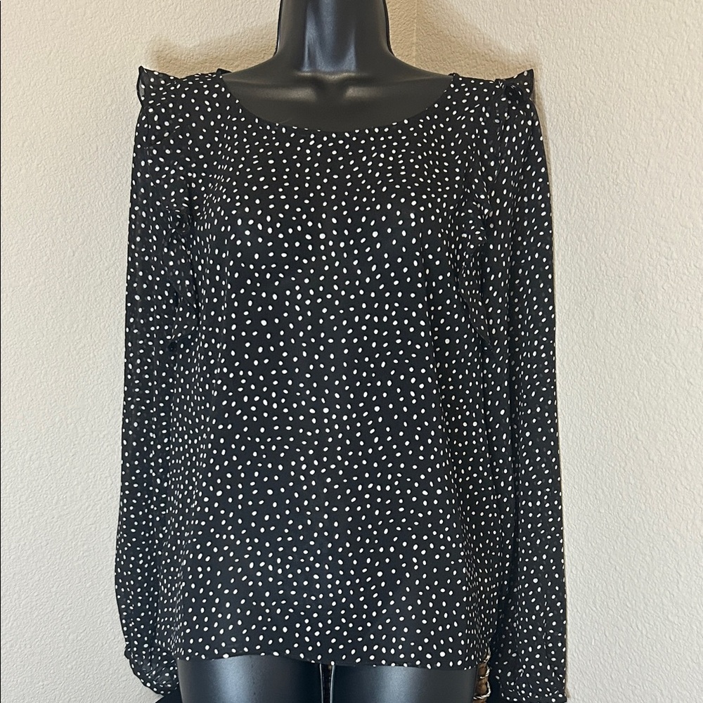 CAbi Black and White Dotted Blouse